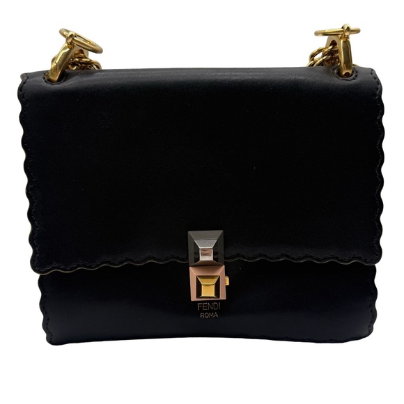Fendi Handbags - FENDI Vitello Liberty Scalloped Studded Small Kan Shoulder Bag in Black